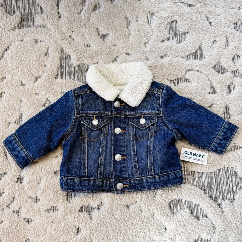 Old Navy Dark Blue Jean Jacket with Sherpa Collar